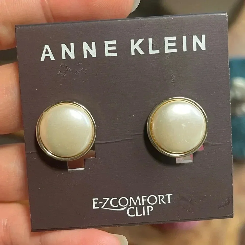 Anne Klein Gold-Tone Faux Pearl Clip Earrings